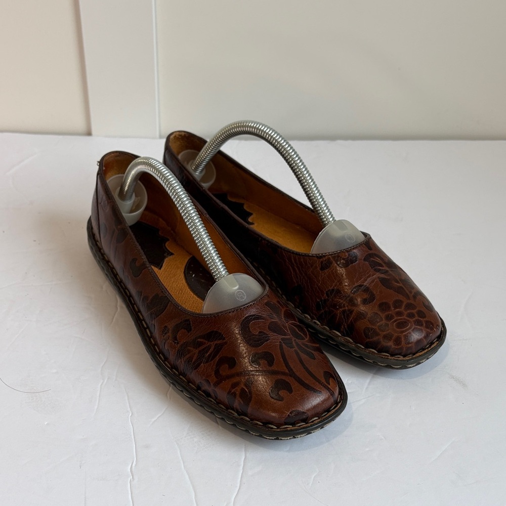 Born Brown Floral Tooled Leather Flat
